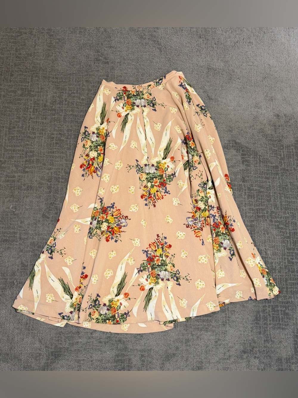 Vintage Kaneko Isao Floral Ribbon Bouquet Midi Skirt Lining K64FS07 - Picture 3 of 6